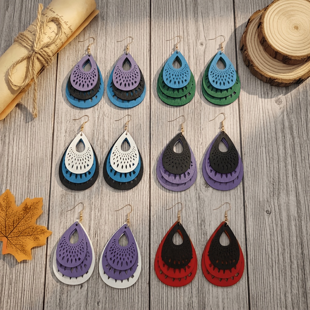 Women's Bohemian Multi-Layer Hollow Water Drop Earrings